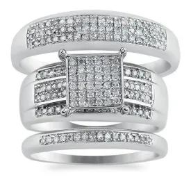 10K White Solid Gold Diamond Wedding Band Set 0.51 Ctw