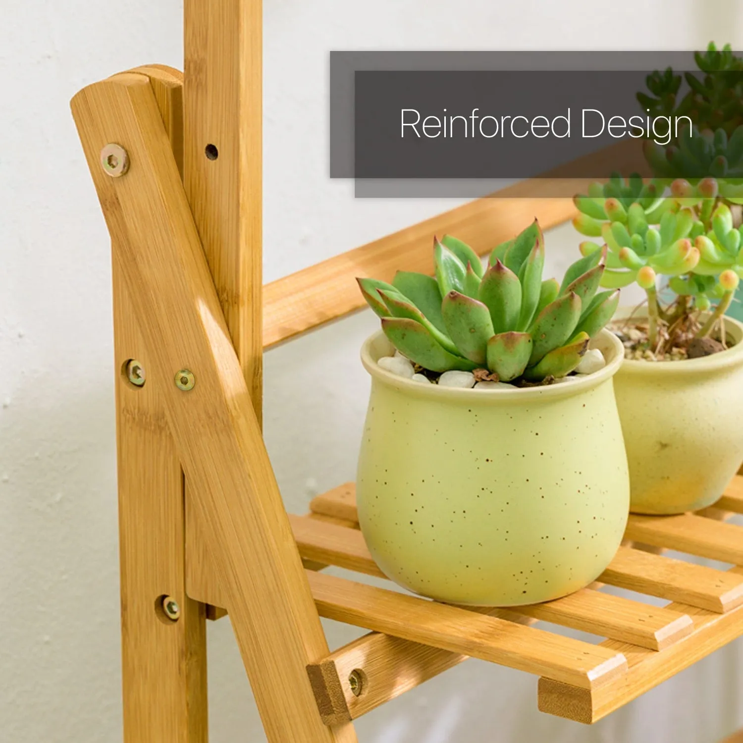 3-Layer Wood Plant Shelves With Hanging Rod