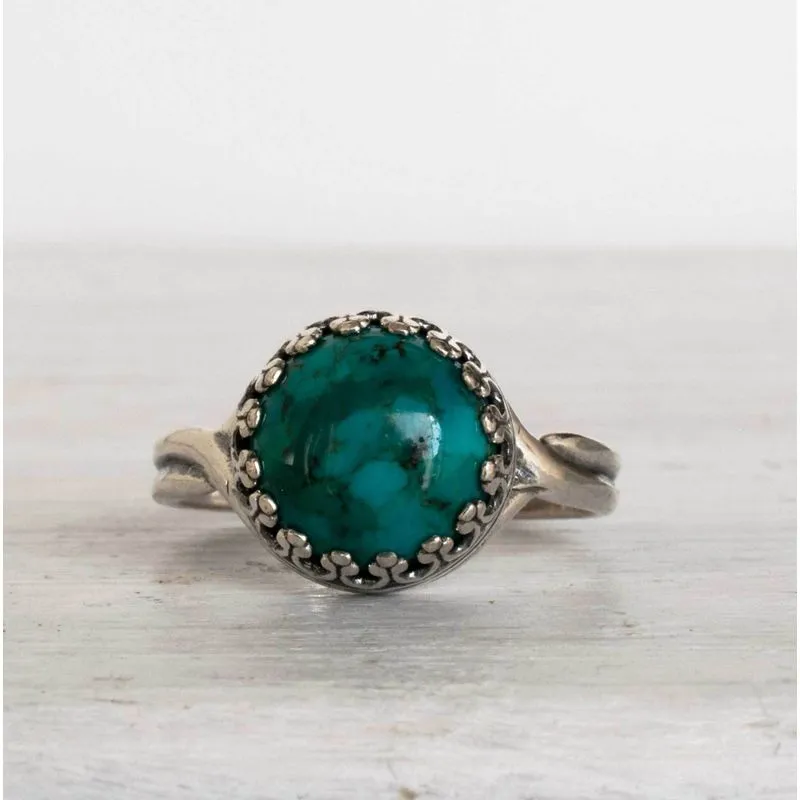 925 Sterling Silver Round Turquoise 10mm Ring