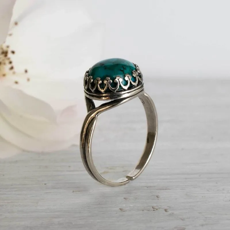 925 Sterling Silver Round Turquoise 10mm Ring