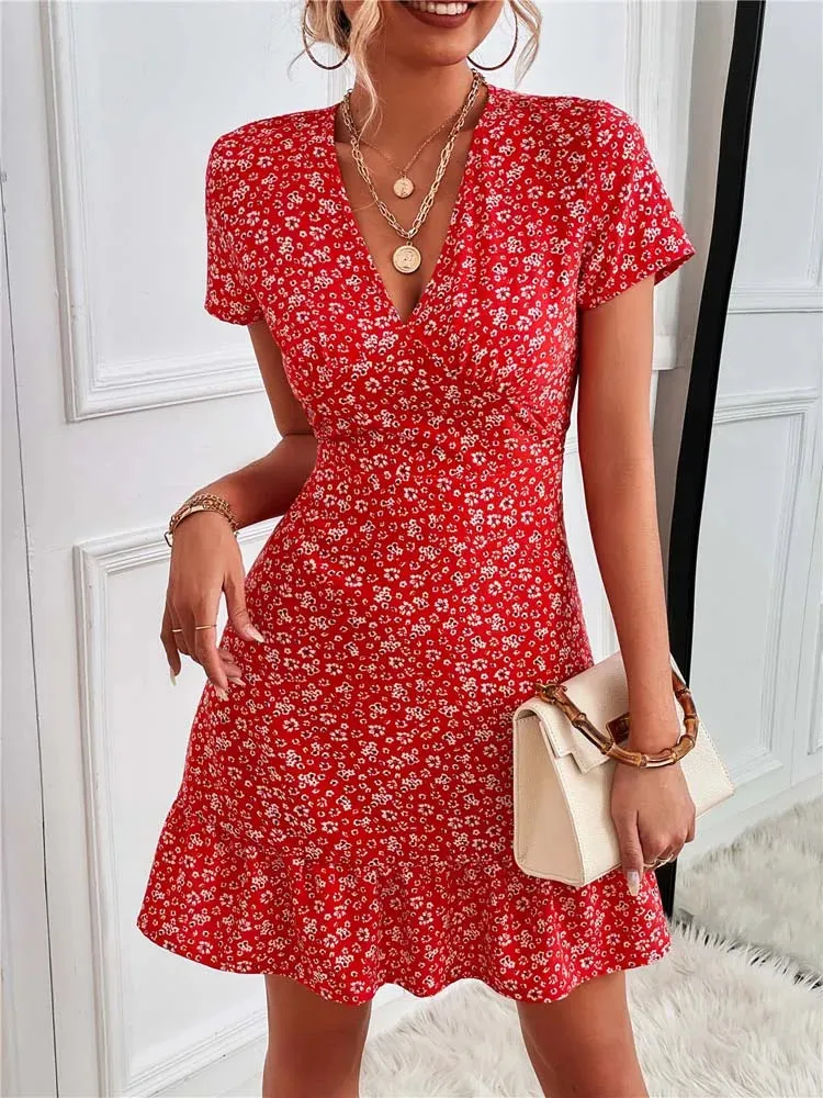 Amy Fashion - Bohemian Flower Summer Short Women Boho Dress