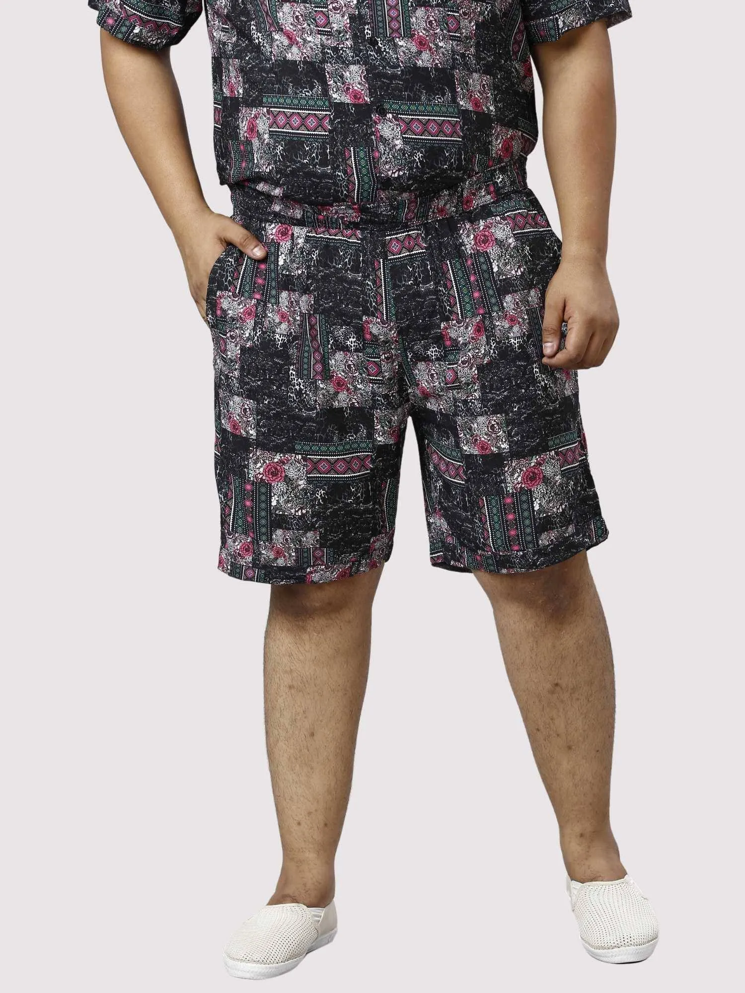 Carbon Pattern Digital Printed Half Co-ords Set Men's Plus Size