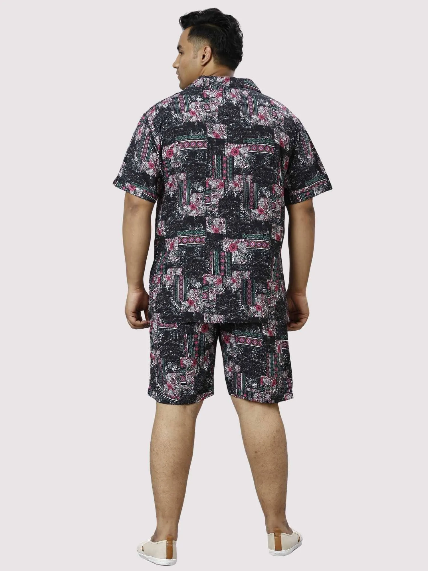 Carbon Pattern Digital Printed Half Co-ords Set Men's Plus Size