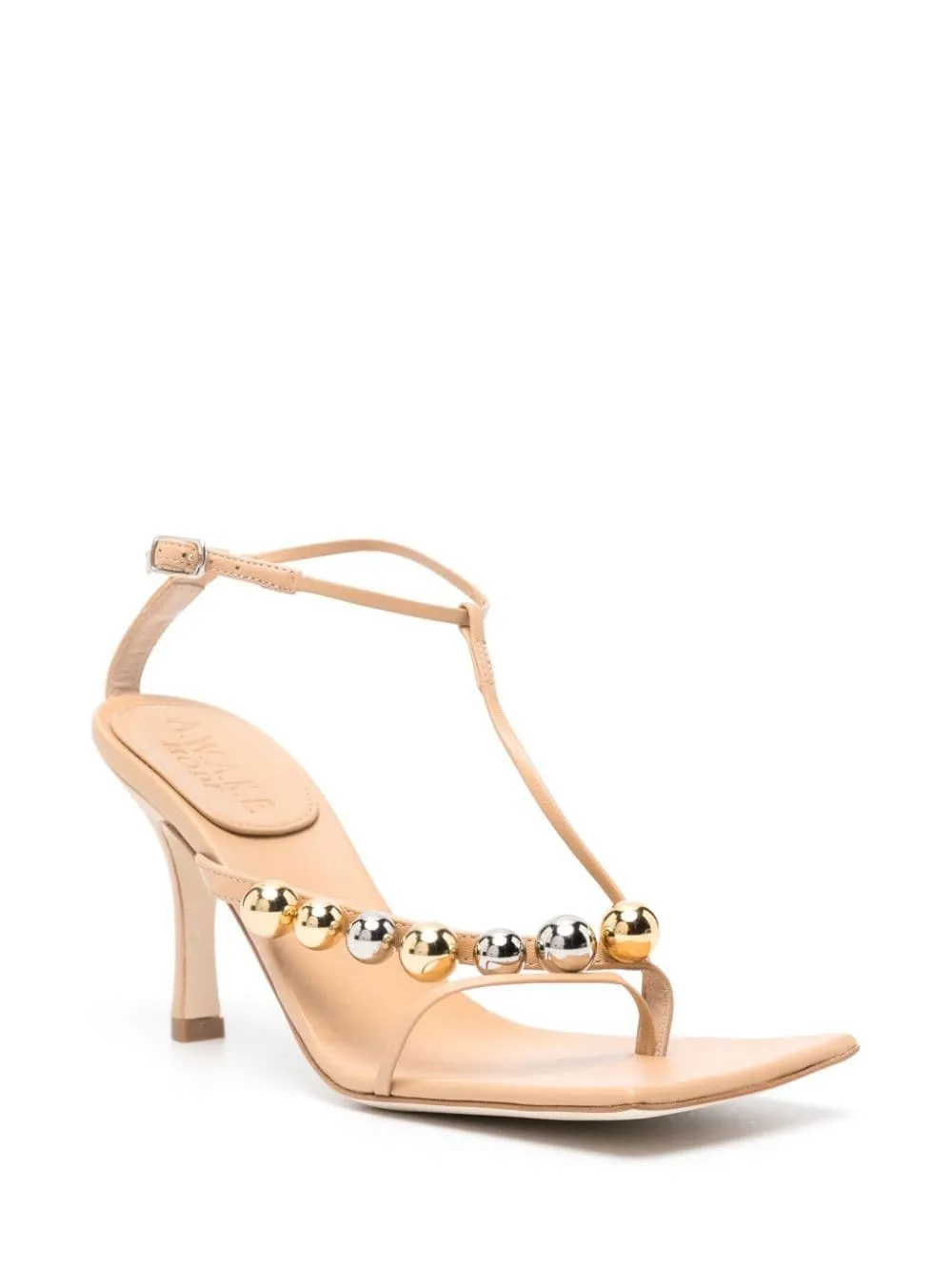 DELTA T - EMBELLISHED STRAP HEEL LEATHER SANDALS