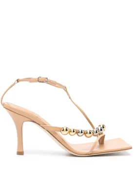 DELTA T - EMBELLISHED STRAP HEEL LEATHER SANDALS