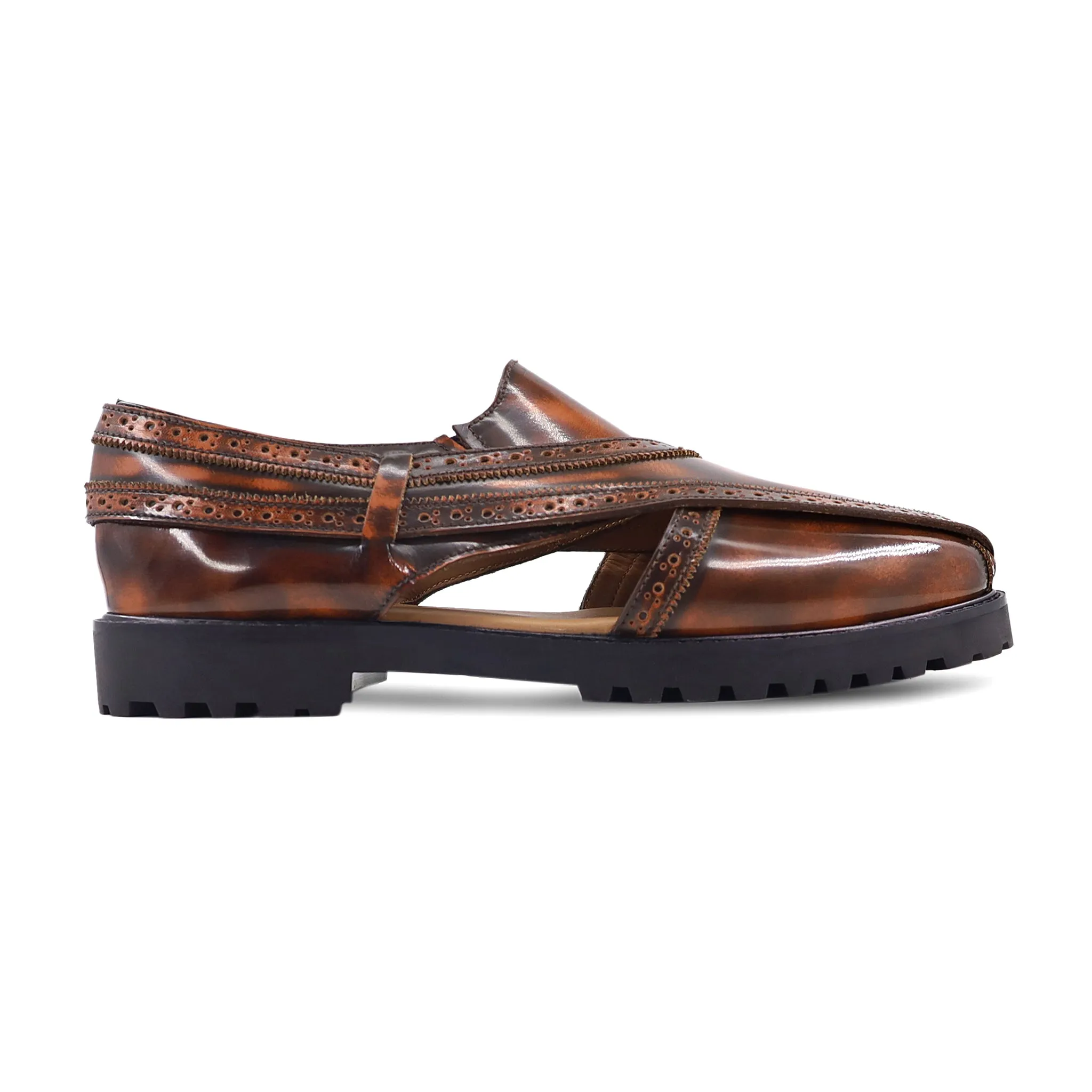 Dizona - Men's Burnished Brown Patina Box Leather High Shine Sandal