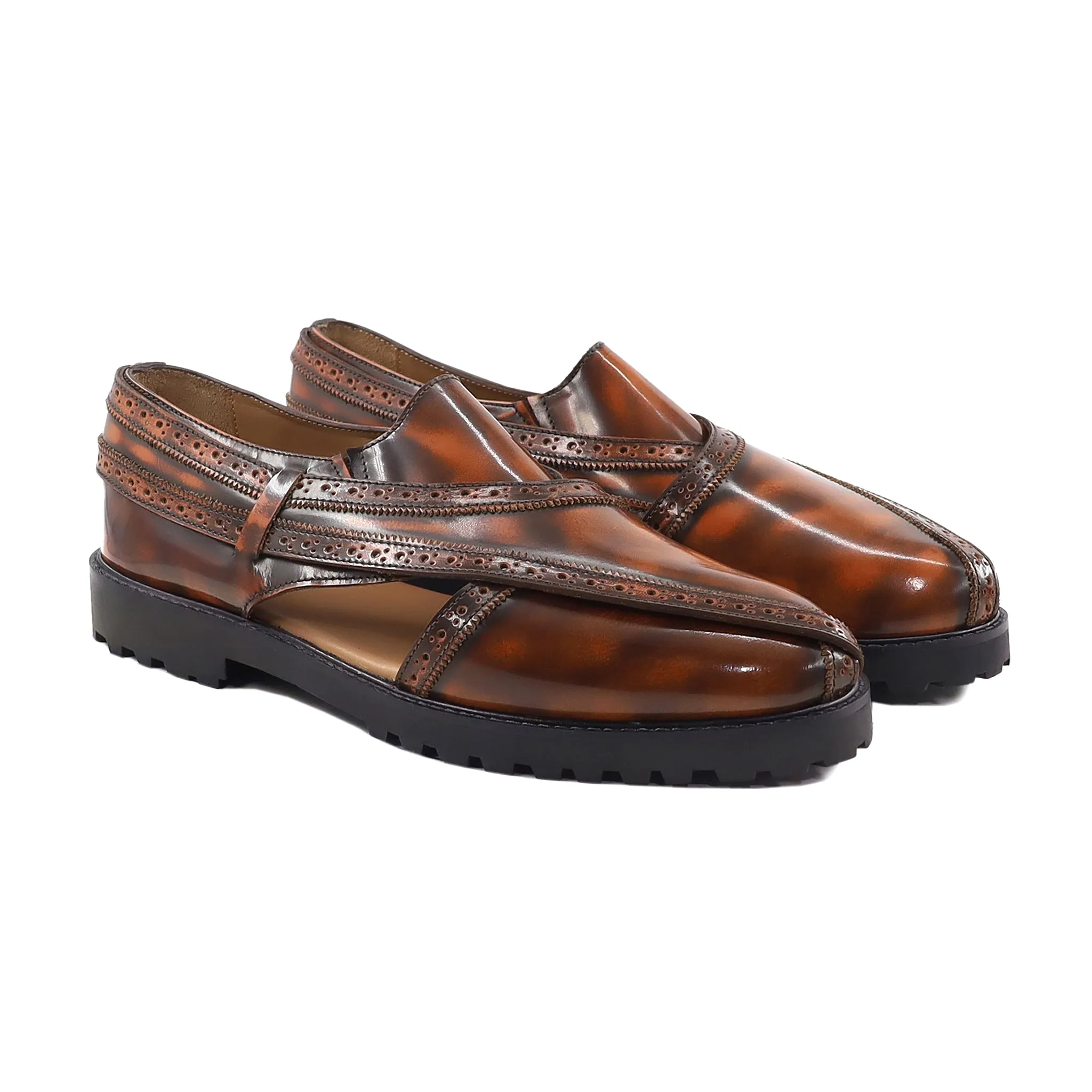 Dizona - Men's Burnished Brown Patina Box Leather High Shine Sandal