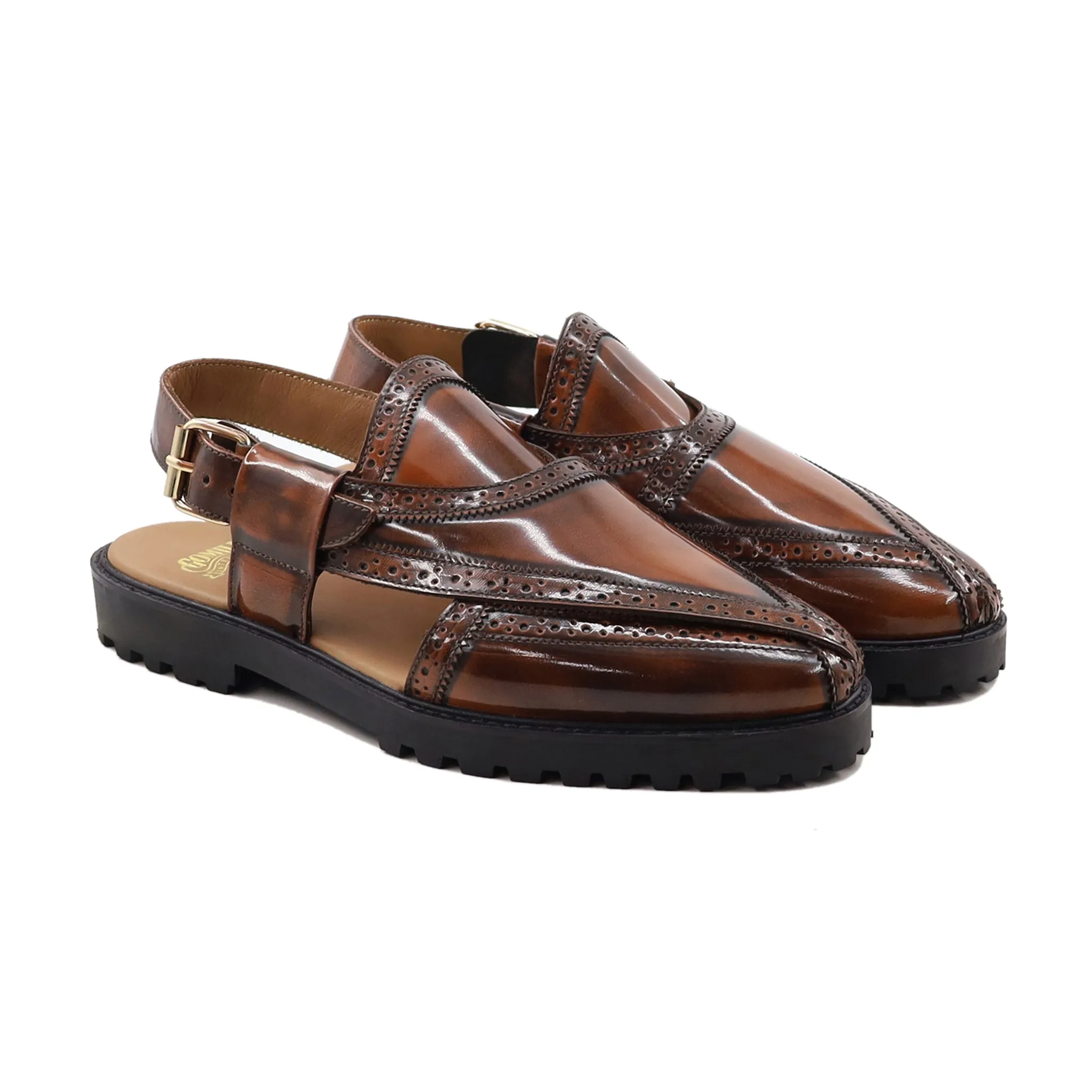 Garey - Men's Brown Box Leather High Shine Sandal