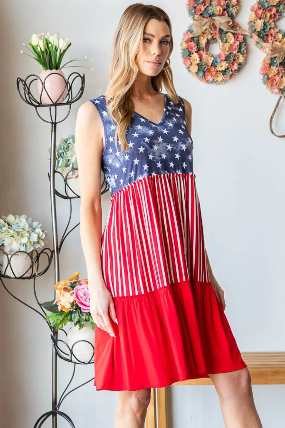 Heimish US Flag Theme Contrast Tank Dress