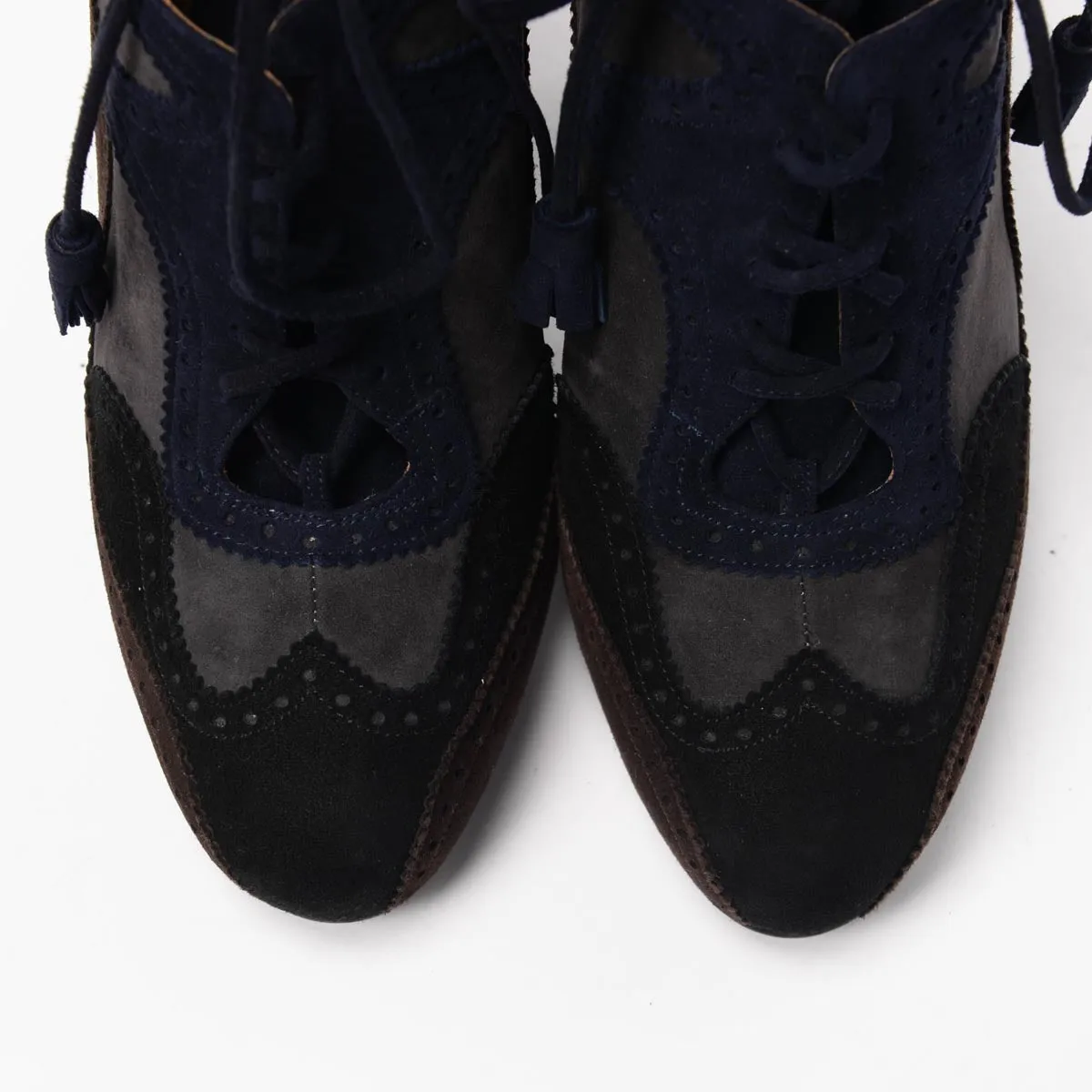 Hermes Tri-Colour Suede Brogue Lace-Up Booties 36