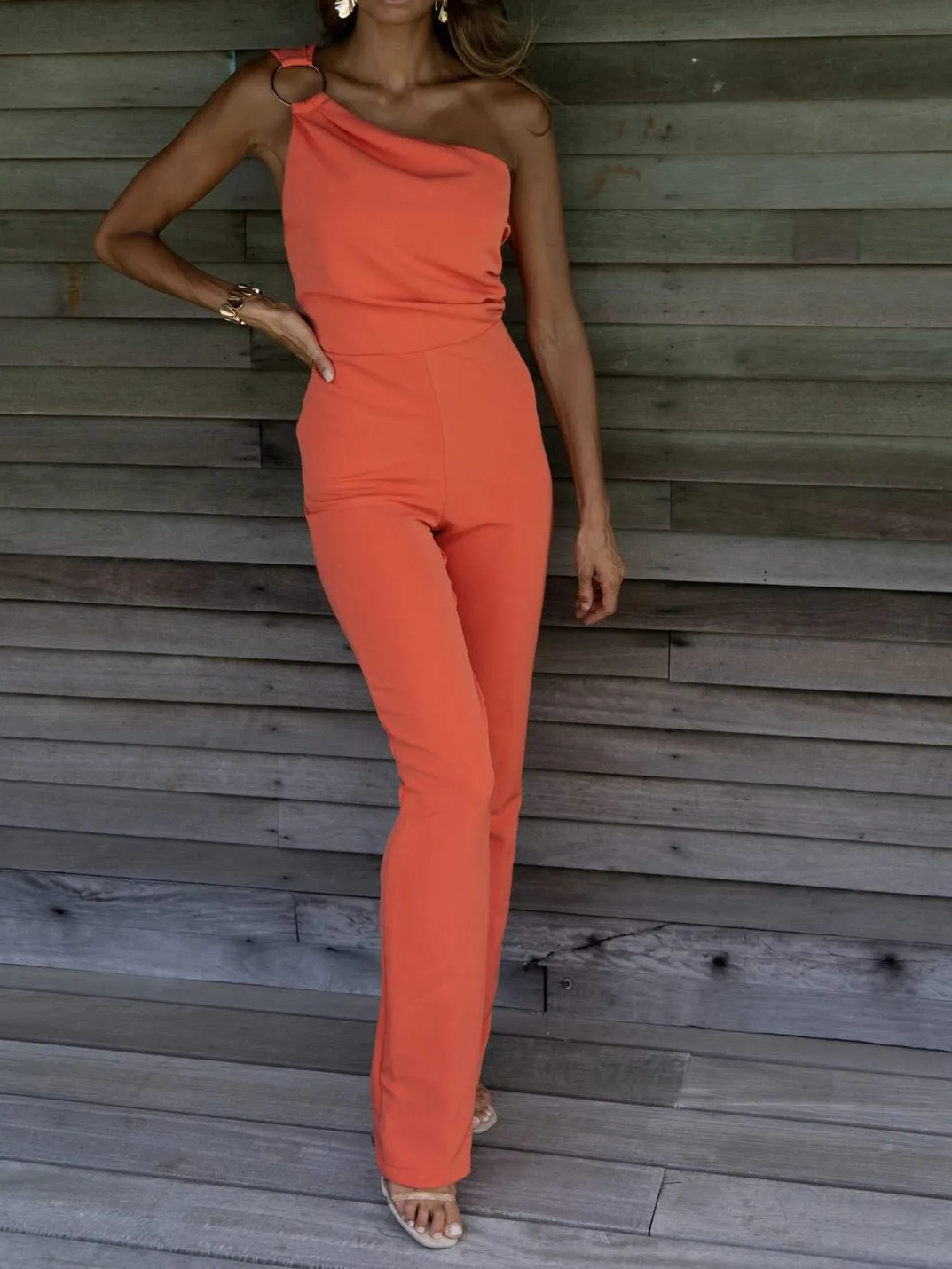 Jumpsuits Casual One Shoulder Slim Fit Sleeveless Jumpsuit for Women