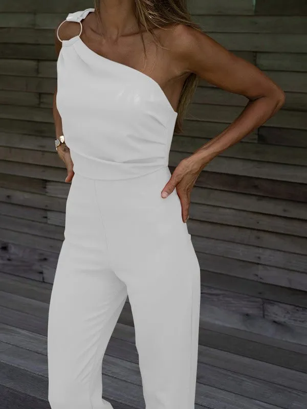 Jumpsuits Casual One Shoulder Slim Fit Sleeveless Jumpsuit for Women