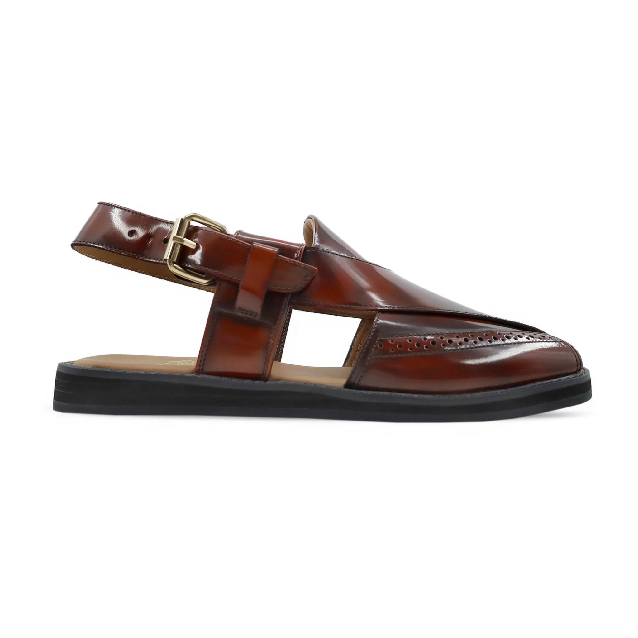 Karl - Men's Reddish Brown Box Leather High Shine Sandal