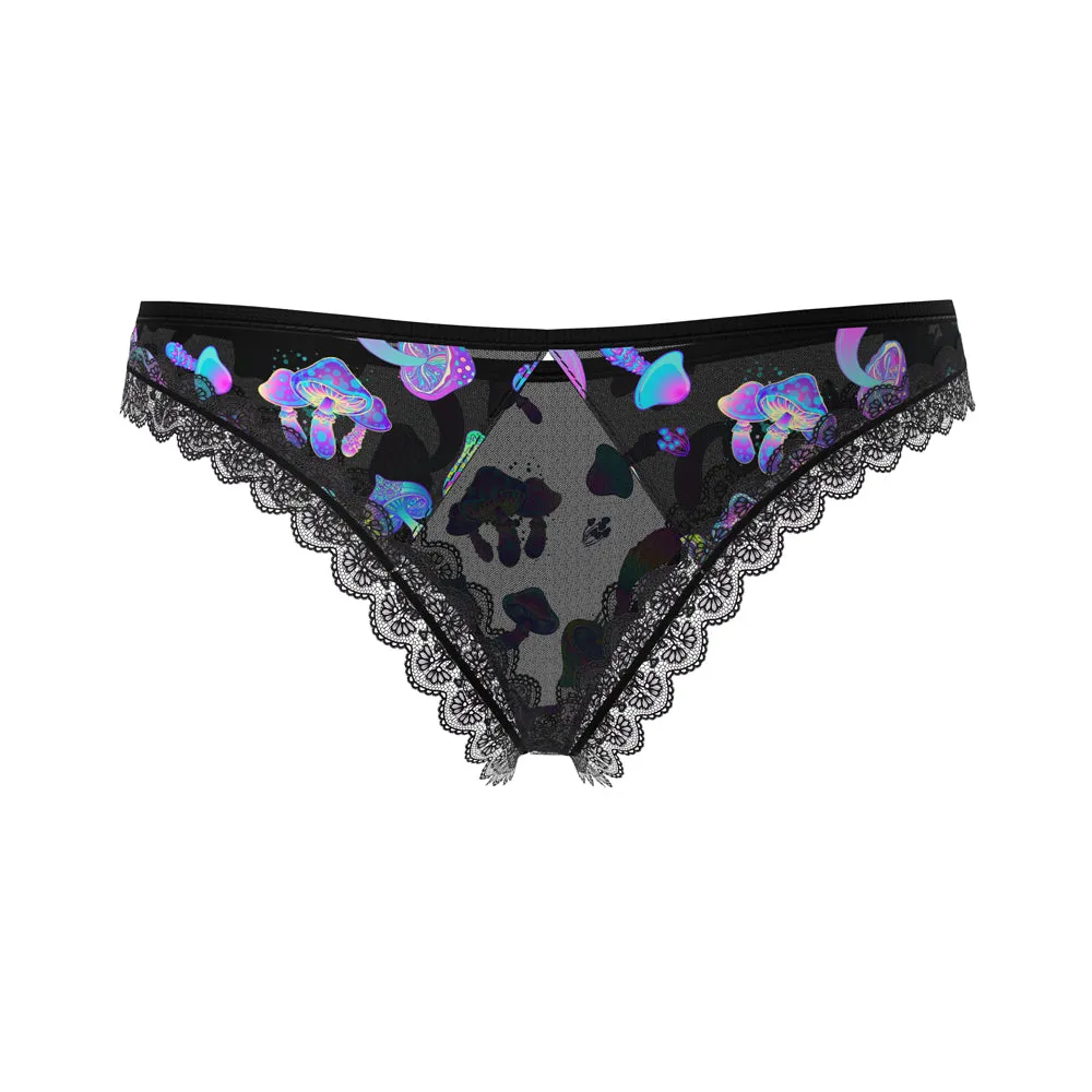 Magic Silk Hazy Dayz Crotchless Panty with Open Back Mushroom Black