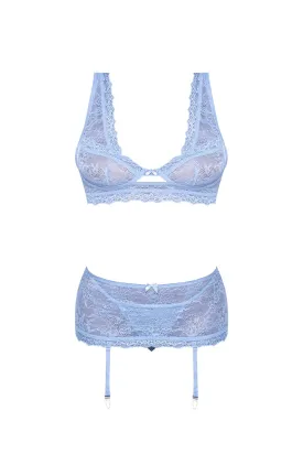 Magic Silk Ooh La Lace Bralette, Garter Skirt & G-String Set Periwinkle