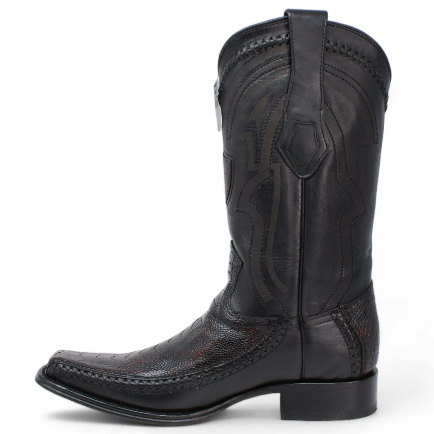 Men's Wild West Ostrich Leg with Deer Skin Square Toe Boot 277LF0518