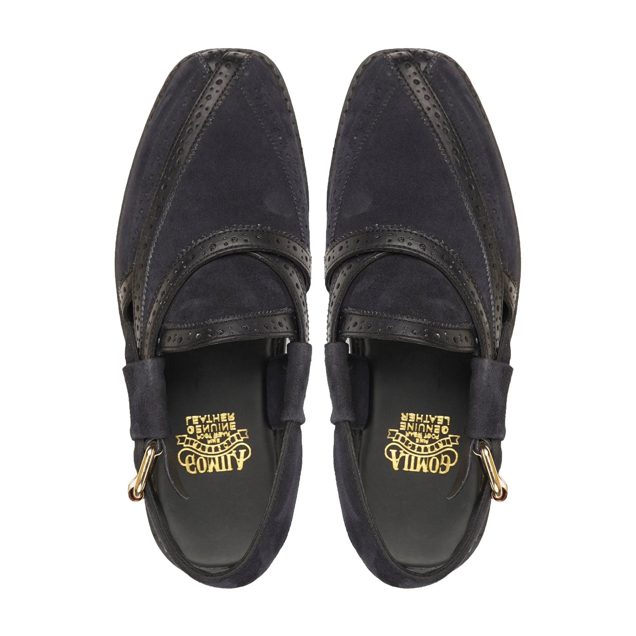 Moto - Men's Navy Blue Kid Suede Sandal