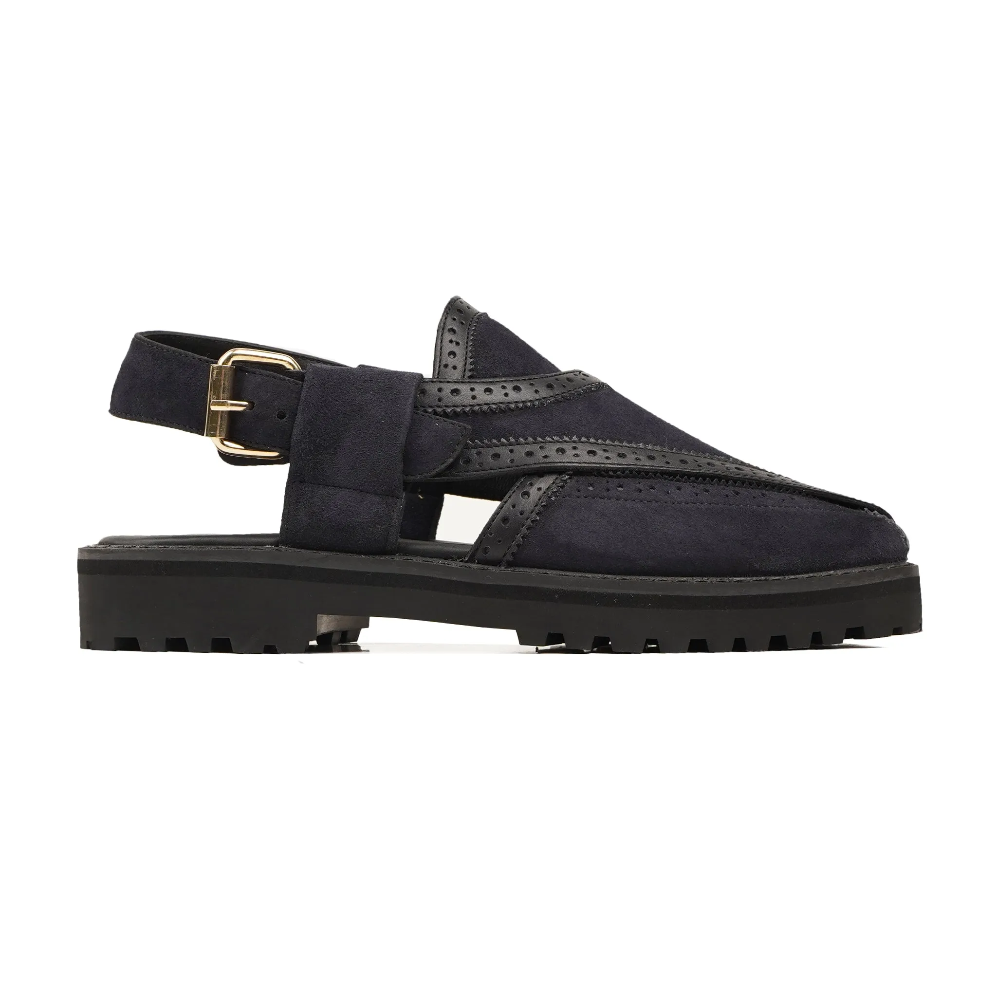 Moto - Men's Navy Blue Kid Suede Sandal