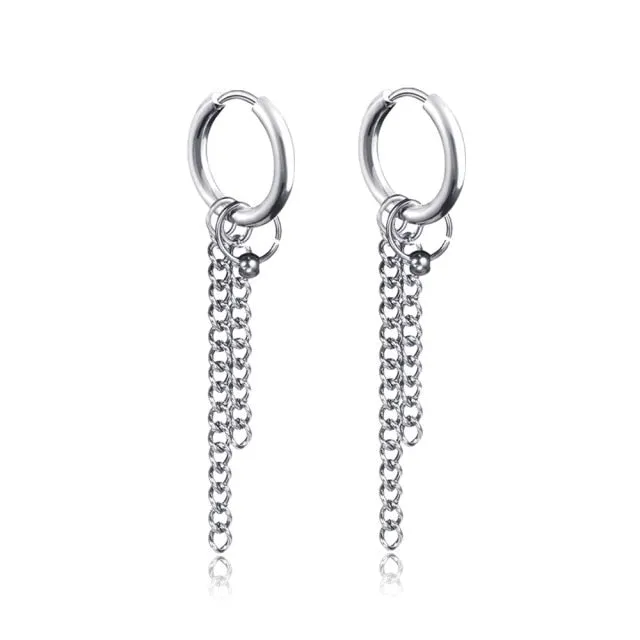 New Punk Stainless Steel Chain Hoop Earrings For Women Men 2021 Trendy Goth Pop Hip Hop Pendants Ear Jewelry Accessories Earring