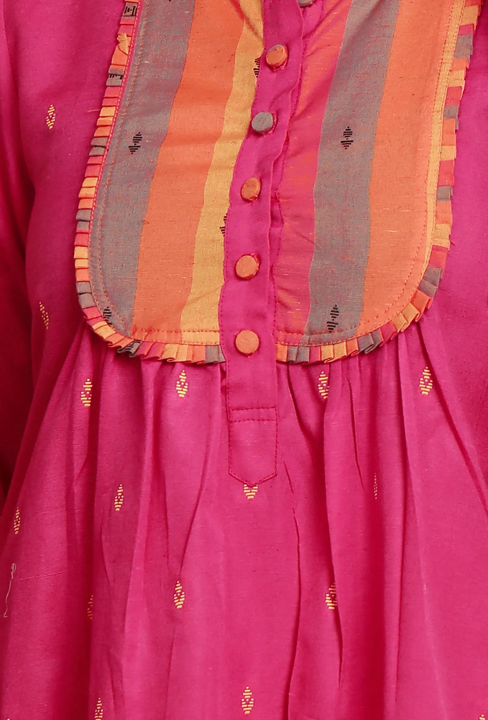 Pink  A-line Cotton Kurta with Puffed sleeves