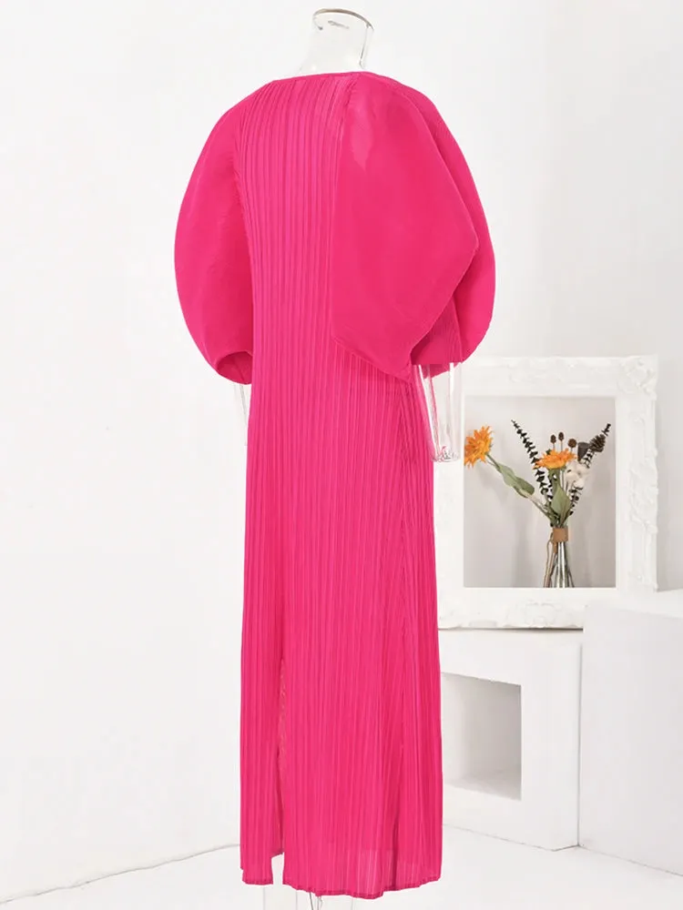 Pre Order:  Dress Bat Sleeves V-Neck Long Dress