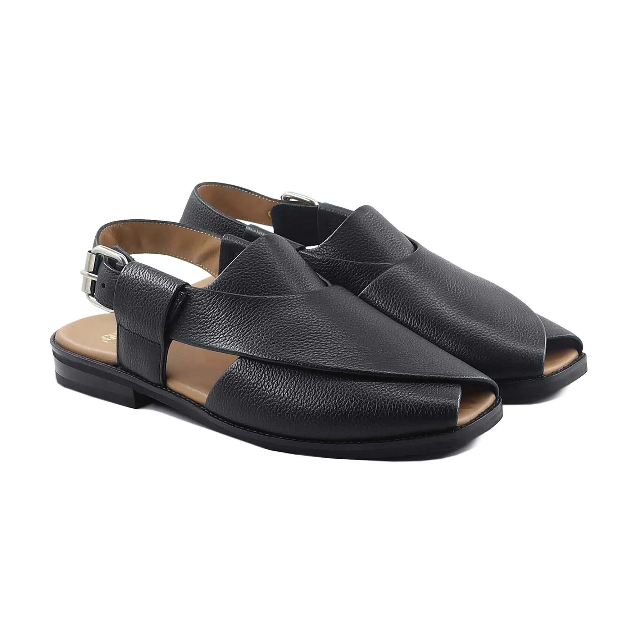 Prism - Men's Black Pebble Grain Leather Sandal