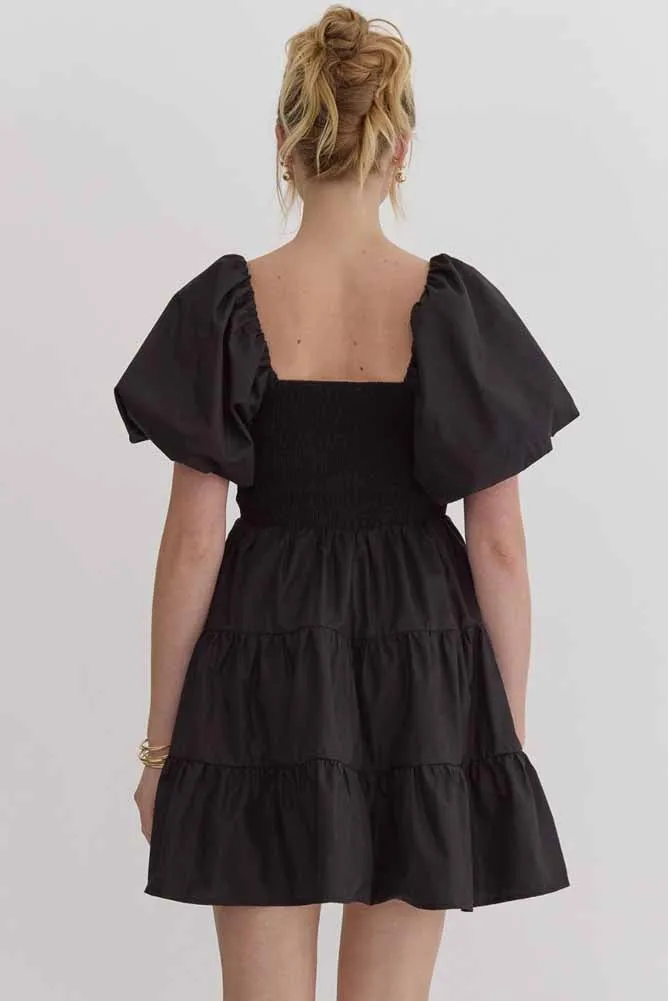 Puff Sleeve Tiered Mini Dress in Black by Entro