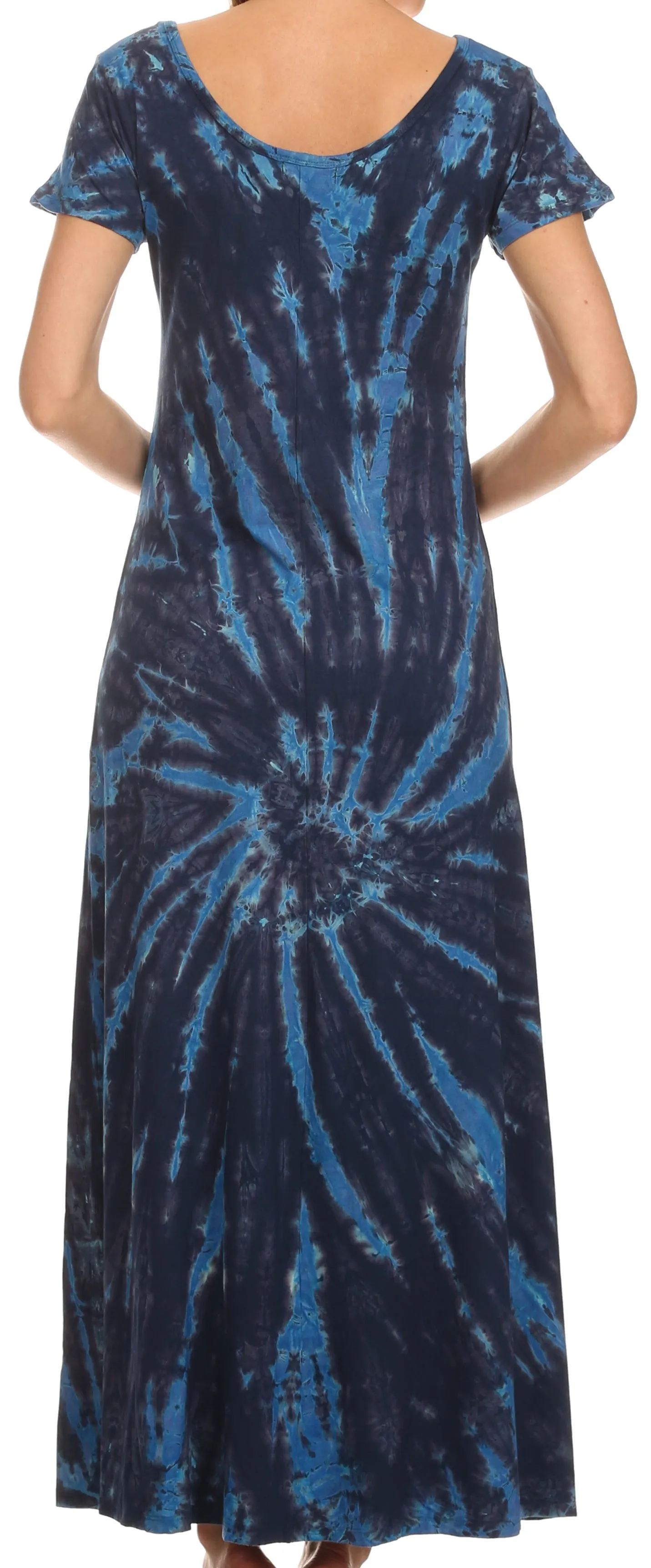 Sakkas Diana Long Tie Dye Scoop Neck Cap Sleeves Dress