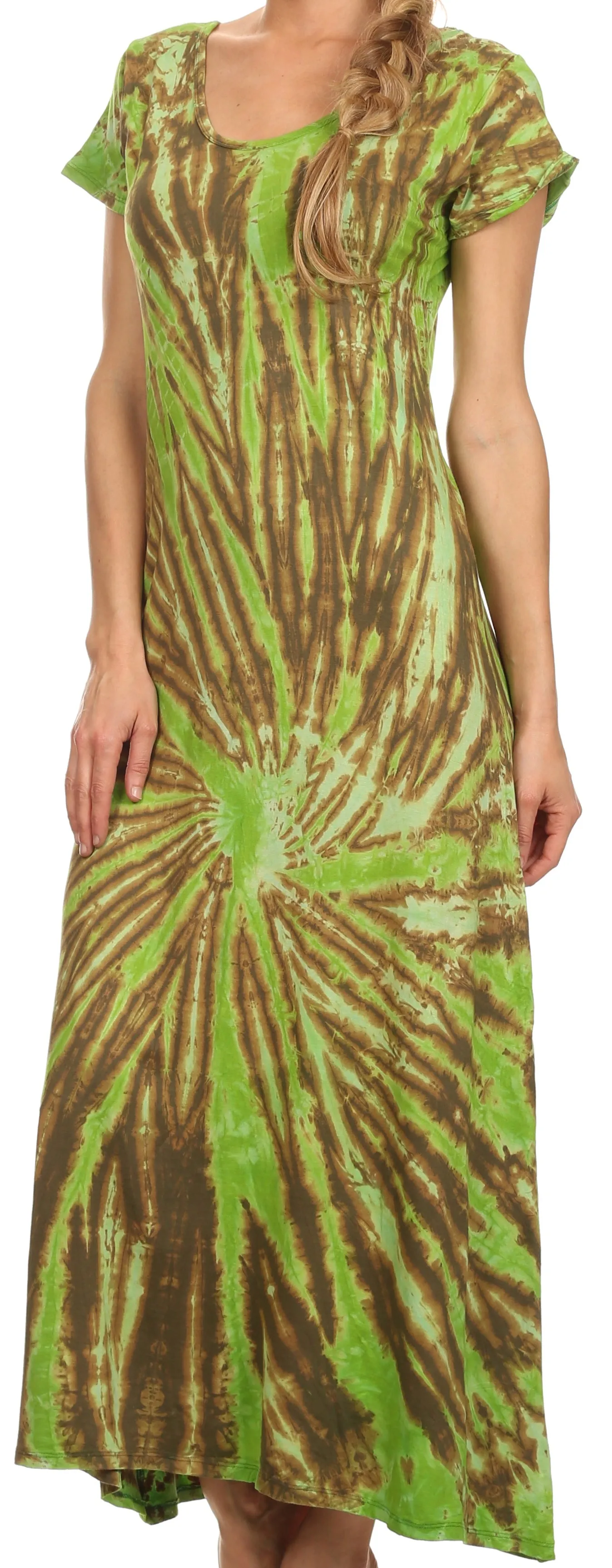 Sakkas Diana Long Tie Dye Scoop Neck Cap Sleeves Dress