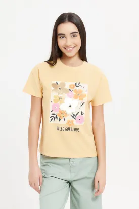 Senior Girls Yellow Sequins T-Shirt