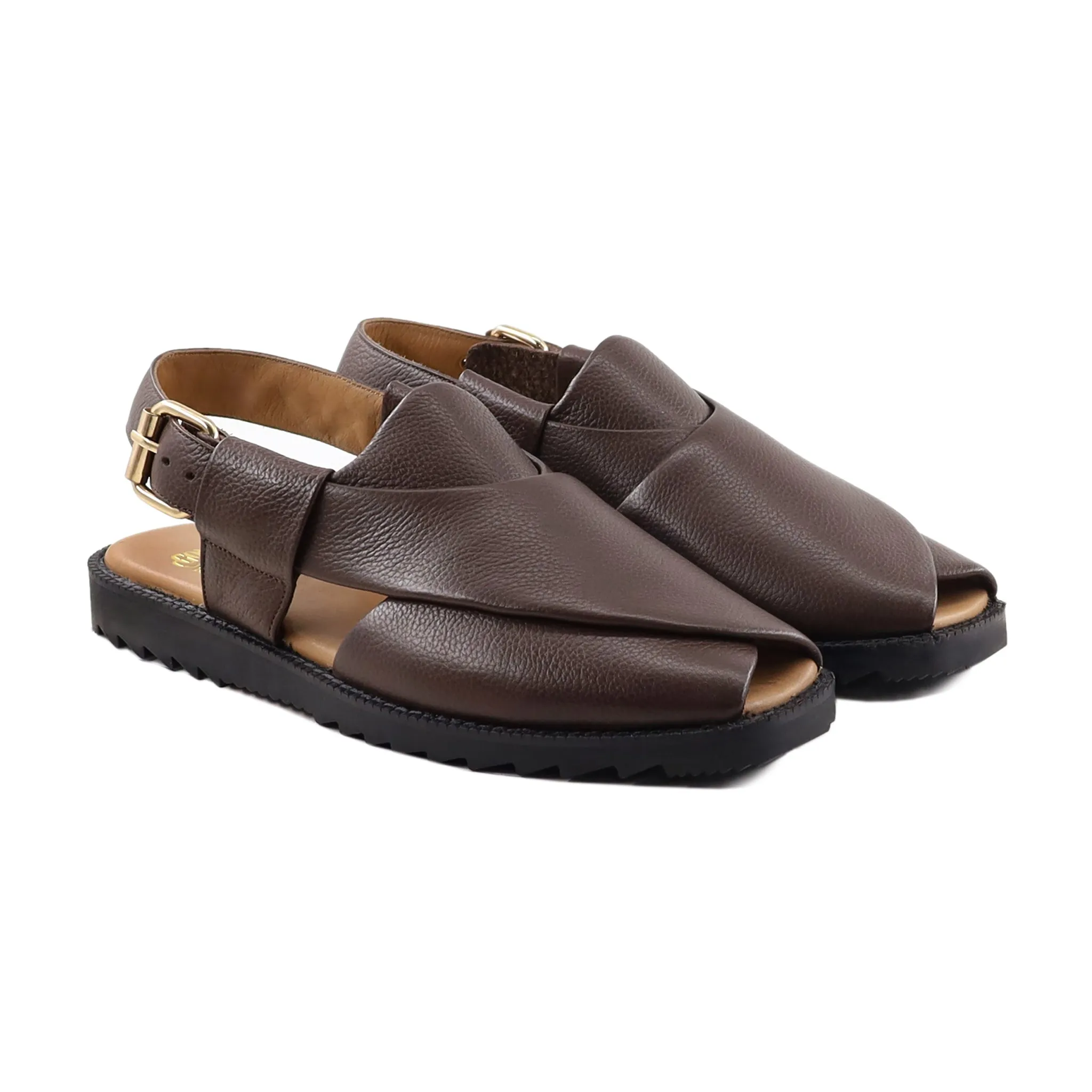 Takara - Men's Dark Brown Pebble Grain Leather Sandal