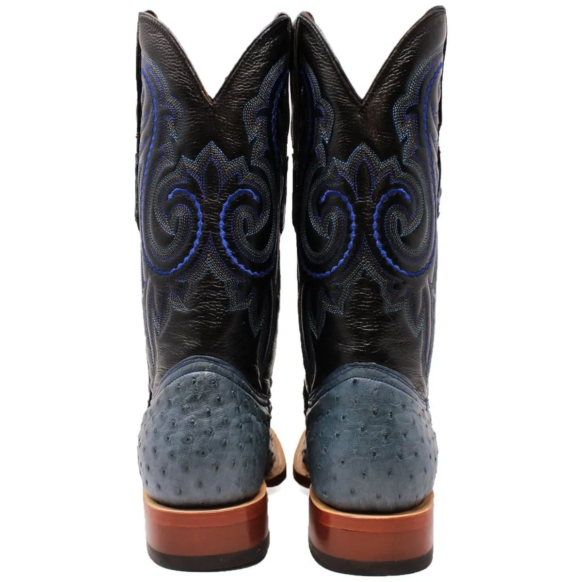 Tanner Mark Men's Genuine Full Quill Ostrich Square Toe Boots Blue JEAN TMX200502