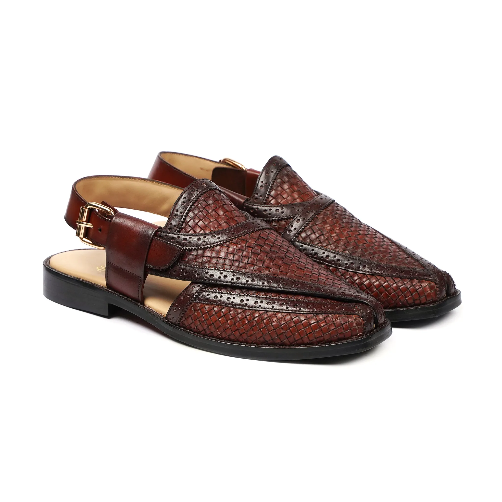 Torrey - Men's Oxblood Hand Woven Calf Leather Sandal