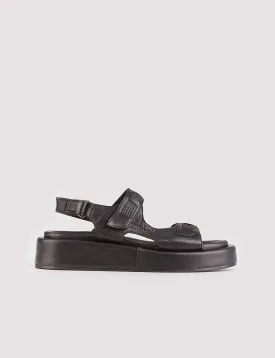 Women Black Genuine Leather Hook-And-Loop Sandals