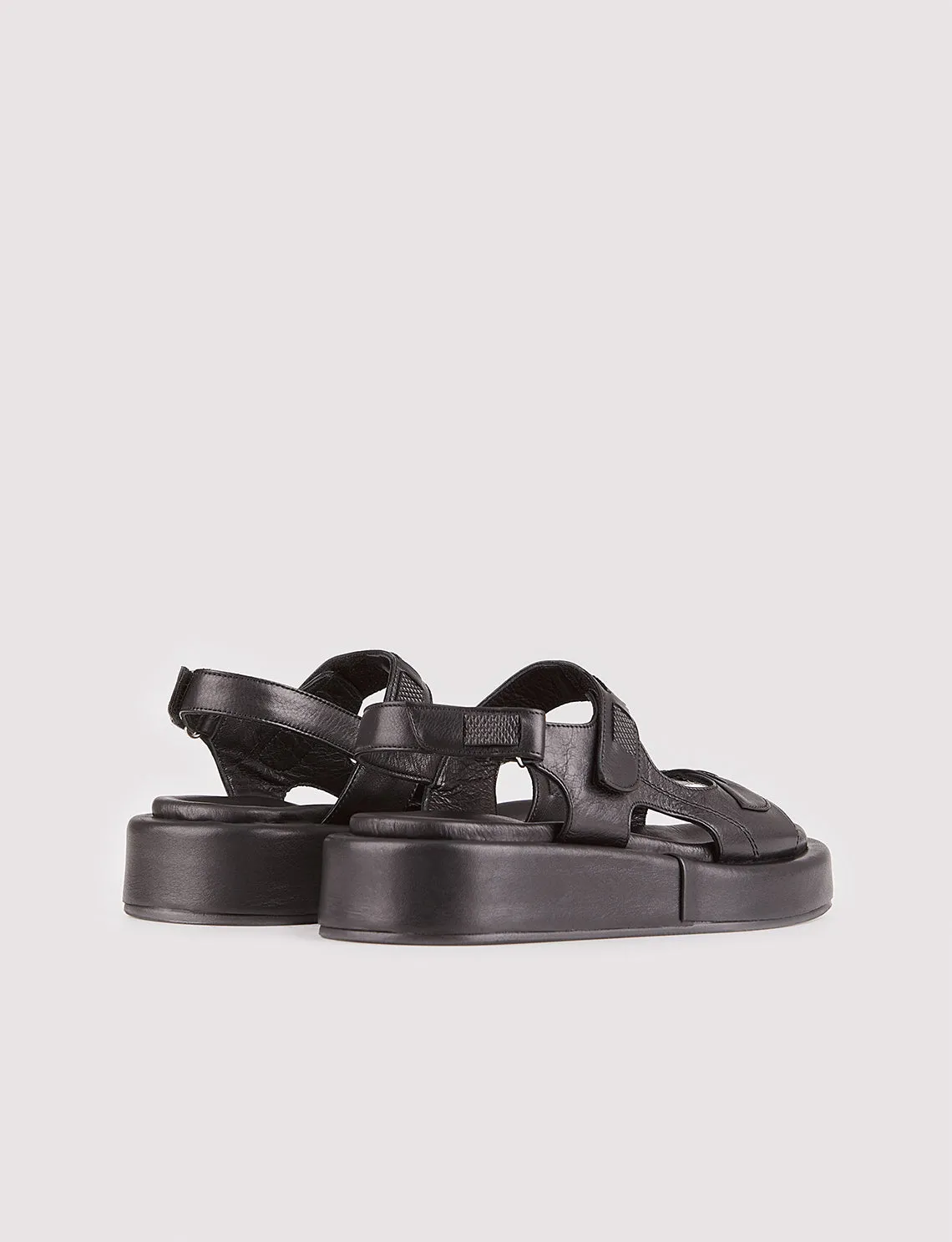 Women Black Genuine Leather Hook-And-Loop Sandals