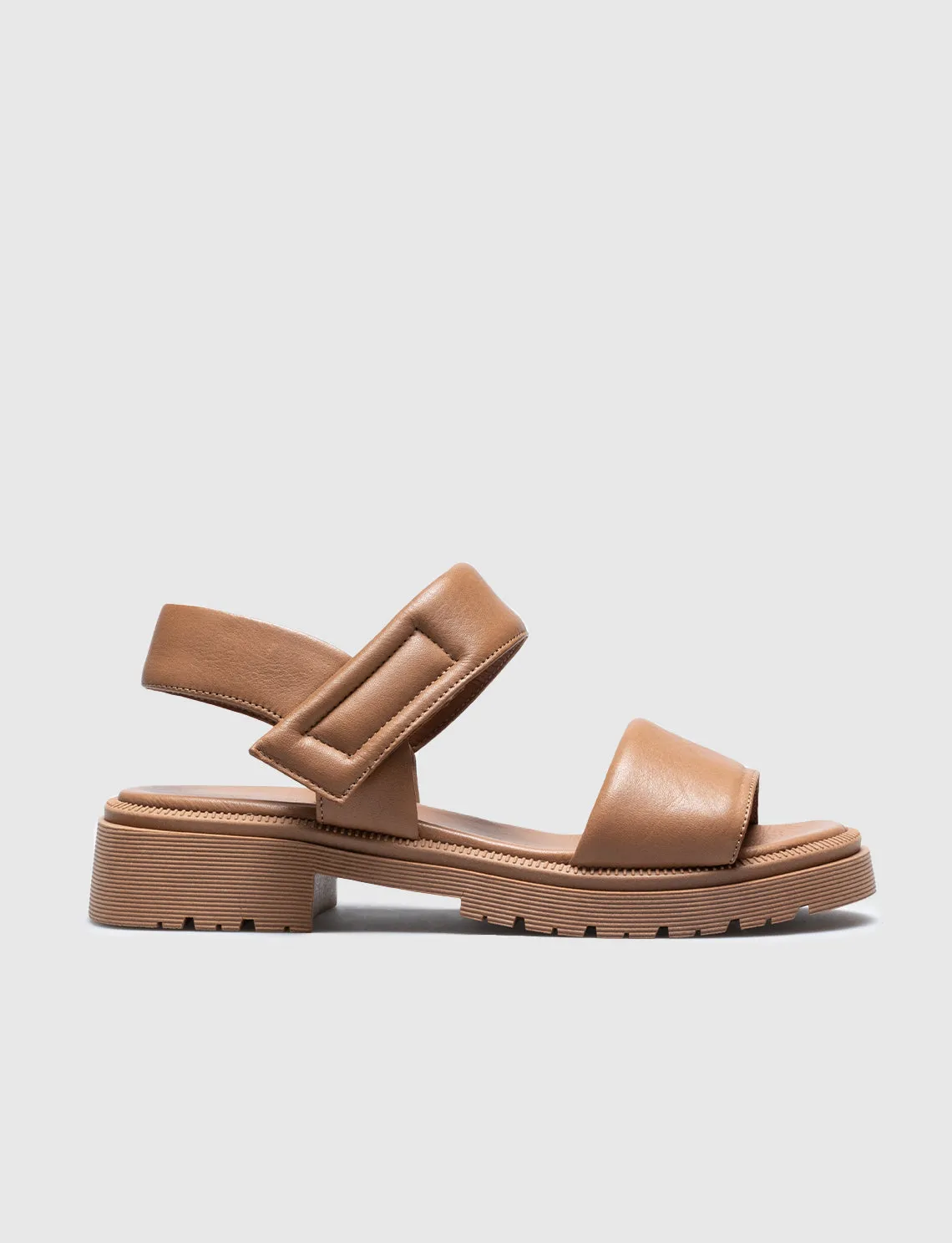 Women Tan Genuine Leather Hook and Loop Sandals