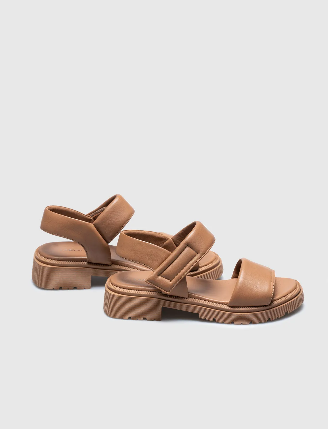 Women Tan Genuine Leather Hook and Loop Sandals