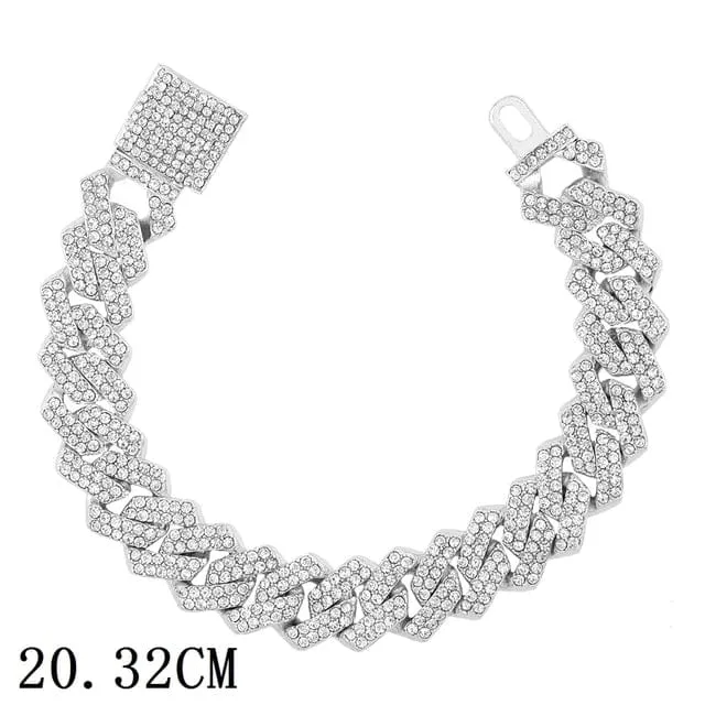 Women's Iced Out Rhinestone Cuban Chain Link Bracelet