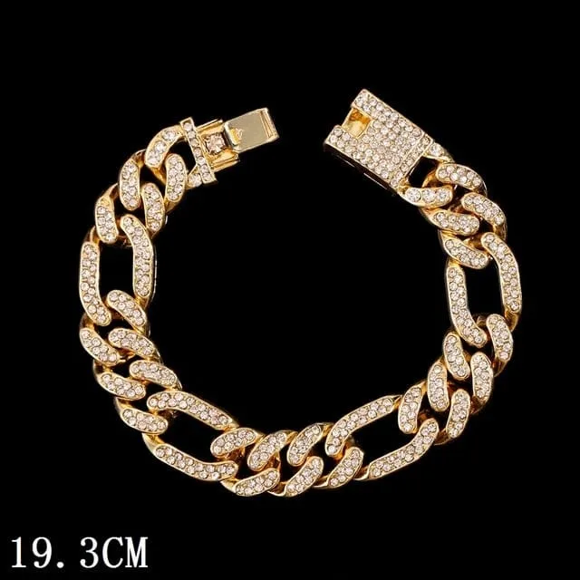 Women's Iced Out Rhinestone Cuban Chain Link Bracelet