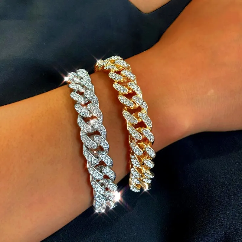 Women's Iced Out Rhinestone Cuban Chain Link Bracelet