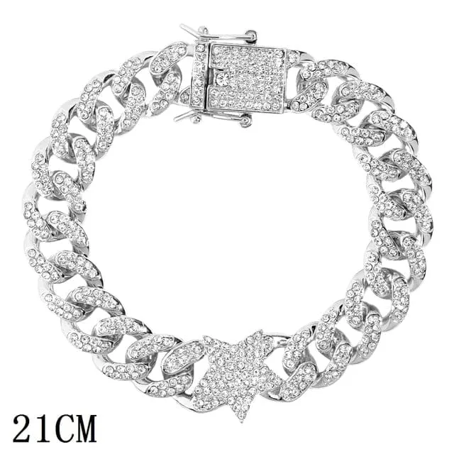 Women's Iced Out Rhinestone Cuban Chain Link Bracelet