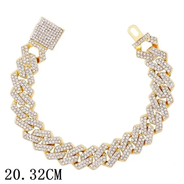 Women's Iced Out Rhinestone Cuban Chain Link Bracelet