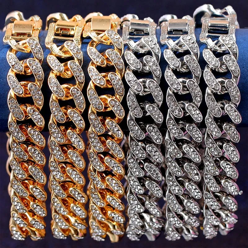 Women's Iced Out Rhinestone Cuban Chain Link Bracelet