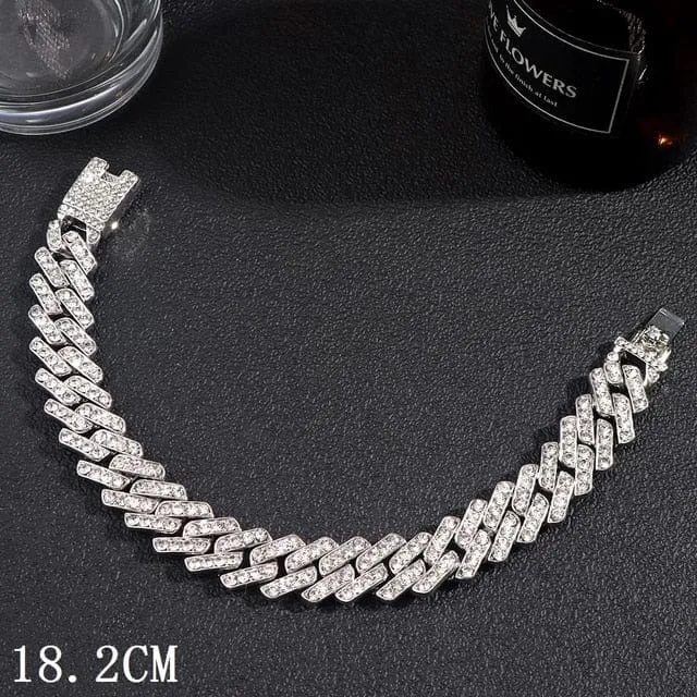 Women's Iced Out Rhinestone Cuban Chain Link Bracelet